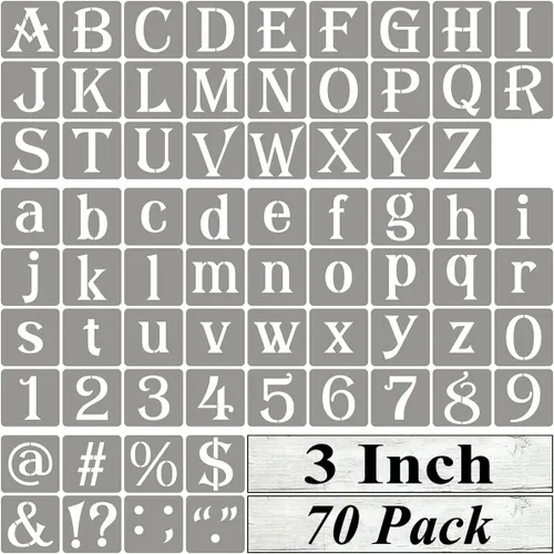 Miniatura 11 de Plantillas de letras del alfabeto de 1 pulgada para pintar, paquete de 70 plantillas de letras y números con letreros para pintar sobre madera