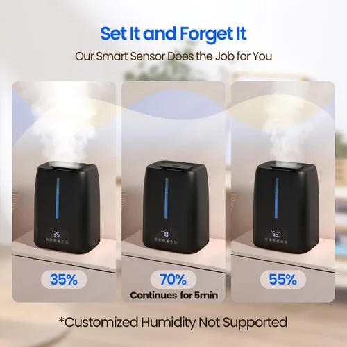 Miniatura 5 de Humidificador ultrasónico de 6L con llenado superior - Niebla fría y cálida para dormitorio, bebé, habitaciones grandes y plantas, control Negro