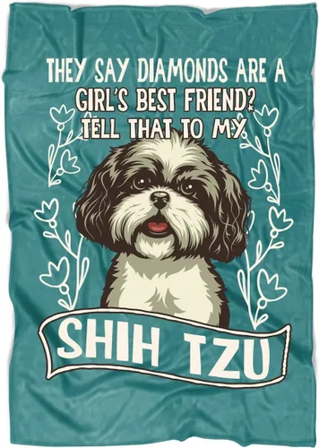 Manta de forro polar suave con texto en inglés "I Love Dog", manta My Shih Tzu para cama y sofá (manta de forro polar grande (80 x 60 pulgadas),