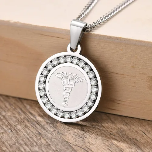 Miniatura 107 de VNOX Collar con colgante personalizado de acero inoxidable con grabado personalizado para identificación de alerta médica de emergencia para hombres