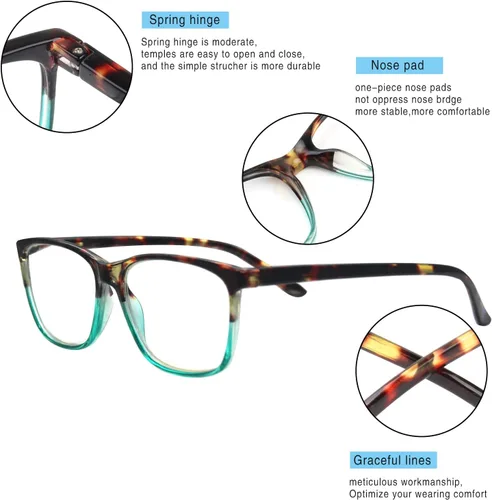 Miniatura 3 de Henotin Paquete de 4 lentes de lectura para mujer, bloqueo de luz azul, bisagra de resorte, lentes de lectura antifatiga ocular para computadora