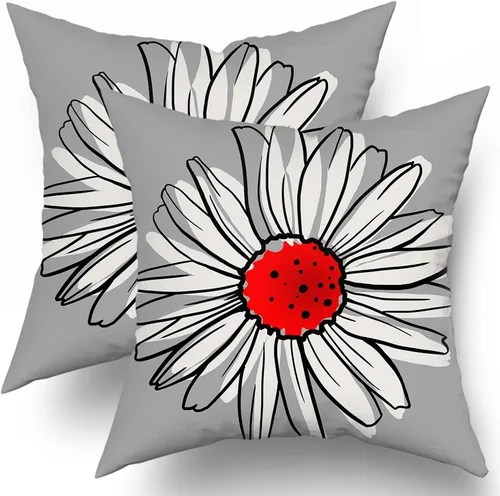 Miniatura 2 de Fundas de almohada de margaritas rojas de 18 x 18 pulgadas, fundas de almohada florales modernas y abstractas de flores, juego de 2 fundas