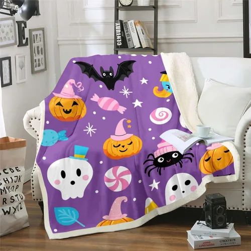 Miniatura 14 de Erosebridal Manta gótica de murciélagos de Halloween, manta de forro polar blanco y negro de 40 x 50 pulgadas, silueta vintage para niños, sombras