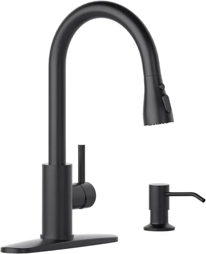 Miniatura 10 de APPASO Grifo de cocina negro con filtro de agua, mangueras certificadas por cUPC, grifos de fregadero de 3 vías con rociador extraíble, 3 modos