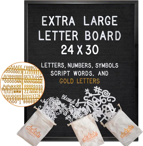Tablero de letras de fieltro negro en marco negro de 24 x 30 pulgadas con letras doradas, tablero de fieltro grande para el regreso a clases,