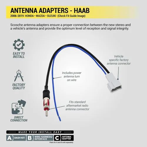 Miniatura 4 de Scosche HAAB - Adaptador de antena para estéreo de automóvil compatible con vehículos Honda, Mazda y Suzuki seleccionados 2006-19 - Adaptador
