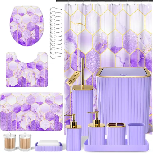 Miniatura 14 de XLHOMO Juego de baño – Juego de baño de 26 piezas con cortina de ducha y alfombras, juego de accesorios de baño, juego de accesorios de baño negro