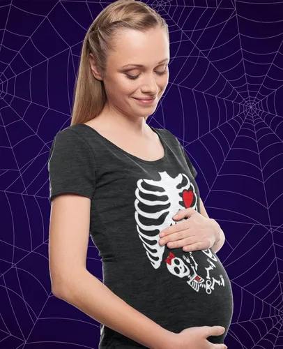 Miniatura 4 de Camisa de maternidad de Halloween con diseño de esqueleto para bebés y niñas, camisas a juego para parejas