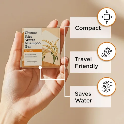 Miniatura 4 de Barra de champú de agua de arroz, aroma cítrico, champú nutritivo con manteca de cacao, manteca de karité para el crecimiento del cabello, 3.5 onzas