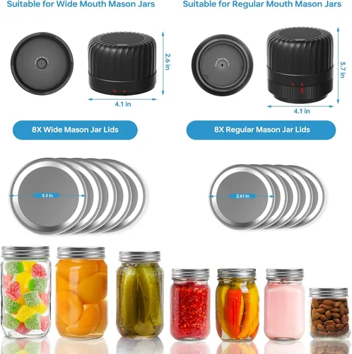 Miniatura 8 de Kit de sellado al vacío eléctrico de tarros Mason para tarros Mason de boca ancha y boca regular, máquina selladora al vacío para conservar
