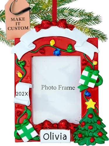 Marco de fotos personalizado 2026 | Adornos de Navidad personalizados las 24 horas para árbol | Marco de fotos rojo personalizado regalo de recuerdo
