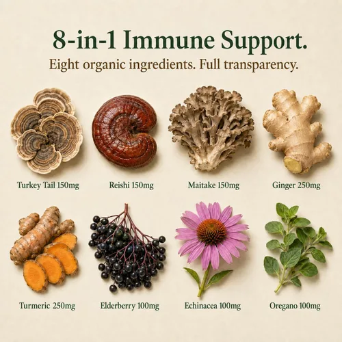 Miniatura 4 de Greenworks Nature's Immune Suplemento orgánico de apoyo inmunológico para adultos Mezcla diaria de saúco, equinácea, cúrcuma, jengibre y hongos