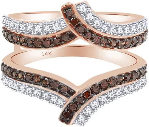 Anillo de compromiso Jewel Zone US marrón y blanco con diamantes naturales para reforzar el anillo de oro sólido de 14 quilates (0,63 quilates)
