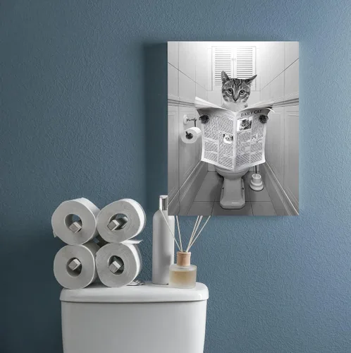 Miniatura 4 de kvtiwee retrato personalizado de mascota a partir de foto, arte de pared en lienzo de gato en el inodoro, arte de baño divertido en blanco y negro