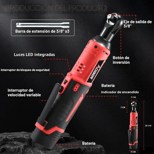 Miniatura 6 de AOBEN Llave de trinquete eléctrica inalámbrica con juego de 83 piezas de 1/4" a 3/8" de impacto, llave eléctrica de 12V con velocidad variable