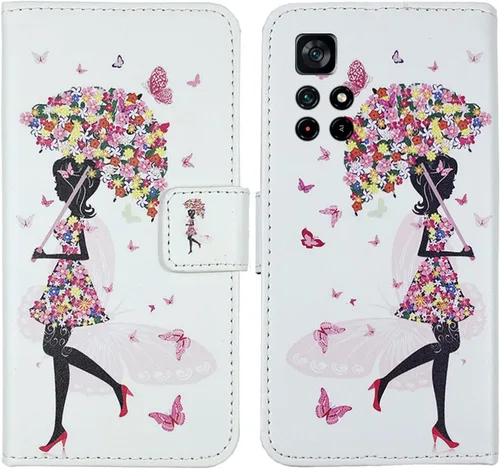 Miniatura 5 de Patrón de diseño de cartera Flip PU Funda de cuero de protección de la piel TPU Carcasa de silicona para Xiaomi Poco M4 Pro 5G 6.6 "(Wing Girl)
