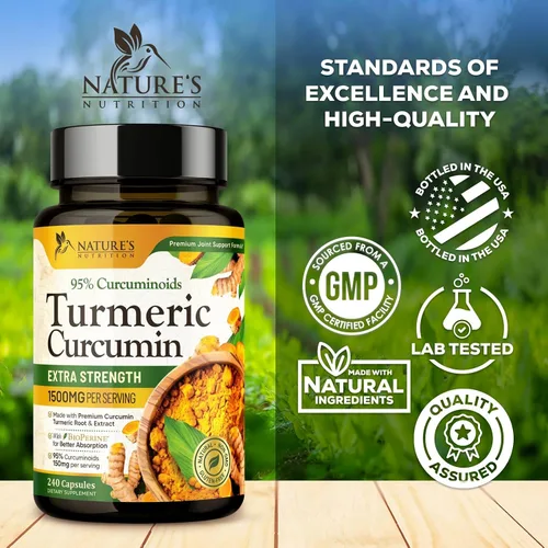 Miniatura 4 de Suplemento de curcumina de cúrcuma de 1500 mg, pimienta negra orgánica tumérica y bioperina para una mejor absorción con 95% de curcuminoides, apoyo