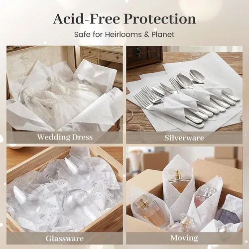 Miniatura 7 de Koogel 120 hojas de papel de seda, papel de seda blanco de 20 x 14 pulgadas para bolsas de regalo, envoltura de purpurina para cumpleaños, proyectos