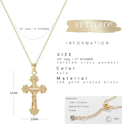 Miniatura 5 de Collar Fettero con dije de cruz de fe, chapado en oro de 14k, cadena fina, minimalista, simple, pequeña, para oración, regalo de joyería religiosa