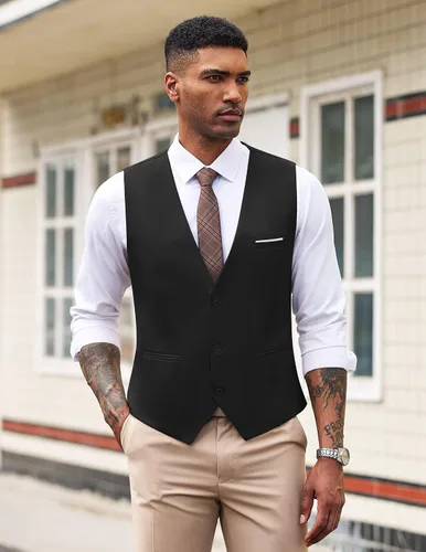 Miniatura 2 de COOFANDY Chaleco de traje formal para hombre, ajustado, casual, para negocios, chaleco