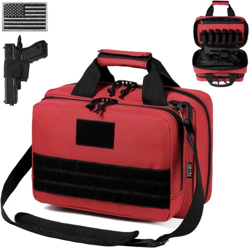 Miniatura 9 de DBTAC - Funda para pistola XS Bolsa táctica de 1 a 2 pistolas con cremallera con cerradura para campo de tiro al aire libre Parche de bandera