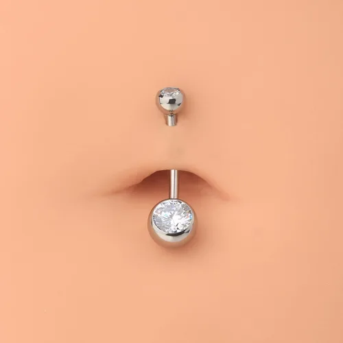 Miniatura 6 de OUFER Piercing de ombligo de titanio con rosca interna, joyería redonda de circonita cúbica para mujer, Metal