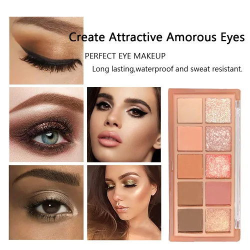 Miniatura 6 de Paleta de sombra de ojos de 10 colores, sombra de ojos mate y purpurina, maquillaje de textura aterciopelada, paleta de sombra de ojos desnuda
