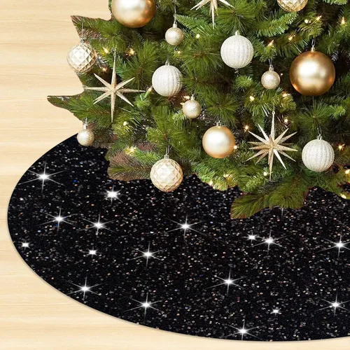 Miniatura 8 de Faldón para árbol de Navidad con lentejuelas doradas brillantes de 21 pulgadas, faldón de terciopelo con lentejuelas para árboles delgados, collar