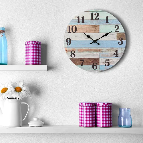 Miniatura 8 de Stonebriar - Reloj de pared de madera rústica, funciona con pilas, decoración de pared clásica de granja para la cocina, sala, dormitorio u oficina
