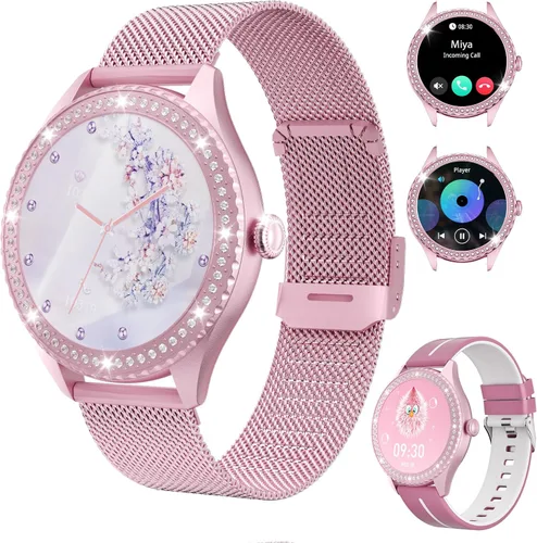 Reloj inteligente para mujer – Hacer/responder llamadas, reloj de fitness impermeable IP67 de 1.32 pulgadas con monitor de sueño de frecuencia