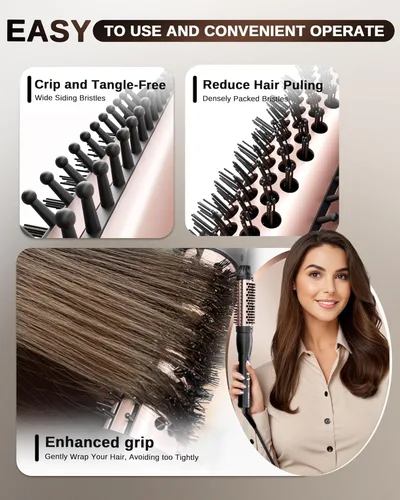 Miniatura 6 de Cepillo térmico redondo calentado: Peine de pelo caliente 2 en 1 con 9 ajustes de temperatura para alisar y rizar el cabello - herramienta