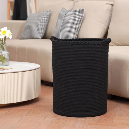 Miniatura 7 de Canasta de lavandería tejida de 58L, canasta alta de lavandería de algodón para mantas, ropa, almohadas, juguetes, zapatos, gran cesta de lavandería