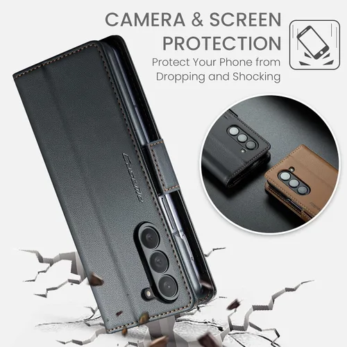 Miniatura 7 de Funda para Samsung Galaxy Z Fold 5 (2023), funda de piel sintética tipo cartera con tarjetero con bloqueo RFID, función atril, a prueba de golpes