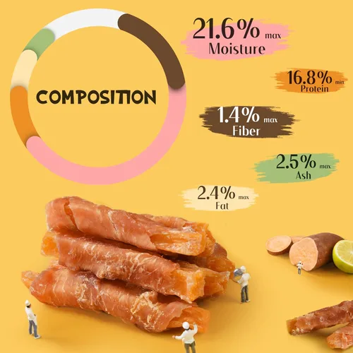 Miniatura 4 de Golosinas masticables para perros, tiras de batata envueltas en pollo, aperitivos para perros sin gluten y granos para recompensas de entrenamiento