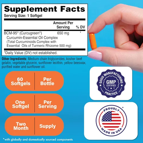 Miniatura 2 de Health Thru Nutrition Curcumin 650mg BCM-95 Curcugreen Complejo de curcumina de cúrcuma Alta absorción Respuesta saludable a la inflamación