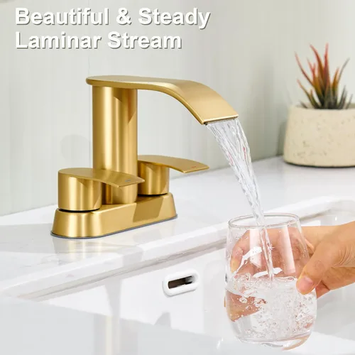 Miniatura 2 de Ultimate Unicorn Grifo de Baño para Lavabo Dorado Cepillado, Grifo de Lavabo de Baño de 4 Pulgadas para 3 o 2 Agujeros, Grifos de Cascada de 2 Oro