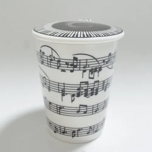 Miniatura 6 de HLJgift, taza de cerámica con diseño musical, para té y café, con tapa con pentagrama y notas musicales como regalo de San Valentín y el día