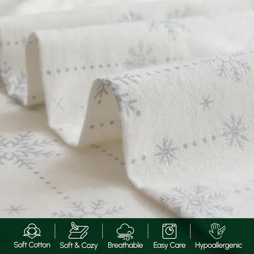 Miniatura 6 de Elegant Comfort Juego de sábanas ultrasuaves de franela de 100% algodón turco, 4 piezas, sábanas de franela de Navidad navideñas, cálidas y Copo
