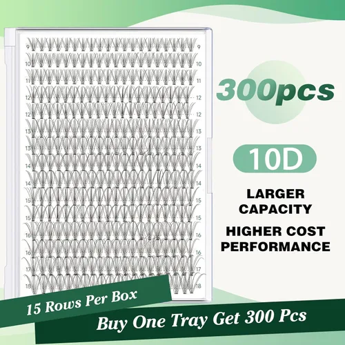 Miniatura 46 de Extensiones de racimos de pestañas 300 piezas, pestañas individuales 40D 0.07D rizado 11mm, para colocar en casa, bandeja grande de volumen