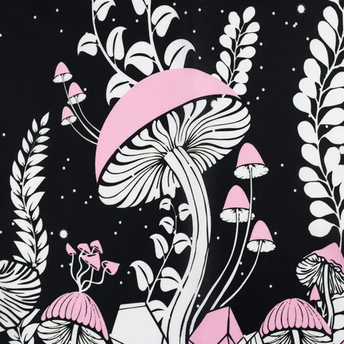 Miniatura 7 de LB Tapiz de mariposa blanco y negro, hongo rosa y hojas con fase lunar para dormitorio, tapiz colgante de pared de noche estrellada, arte de pared