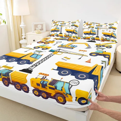 Miniatura 6 de Erosebridal Sábanas de construcción para niños, tamaño individual, excavadora, camión, juego de sábanas para niños, tractor, vehículo de tractor