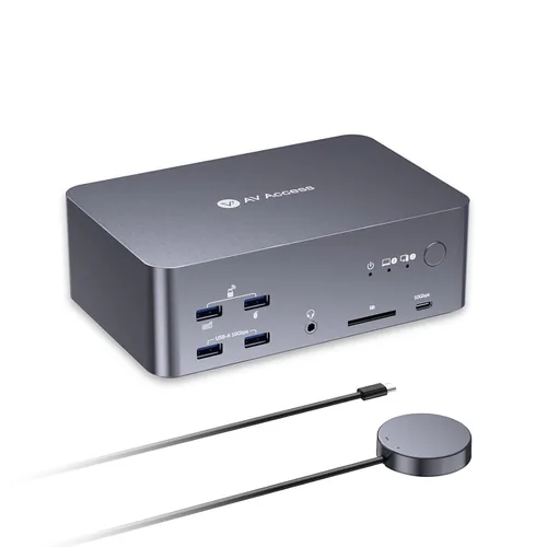 Miniatura 10 de Conmutador KVM AV Access 2 Monitores 2 Computadoras con Ethernet, EDID, 4K@60Hz/2K@144Hz/1080P@240Hz, Estación de acoplamiento KVM de monitor dual