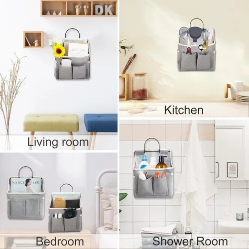 Miniatura 3 de LYroo Paquete de 2 cestas organizadoras para colgar en la pared con bolsillos para baño, dormitorio, cocina, dormitorio, artículos esenciales