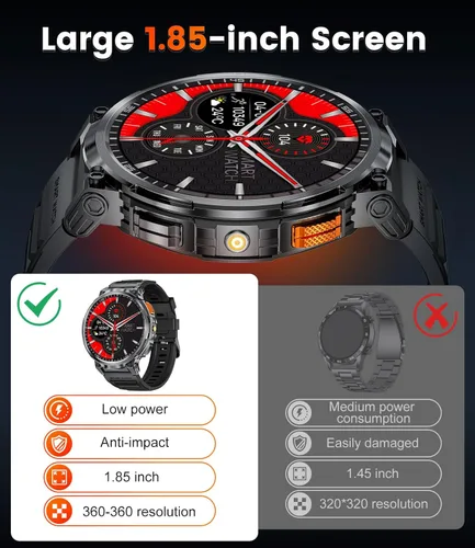 Miniatura 3 de LIGE Reloj inteligente con marca/respuesta de llamada, pantalla HD de 1.85 pulgadas, relojes inteligentes con batería de 730 mAh, linterna, 120