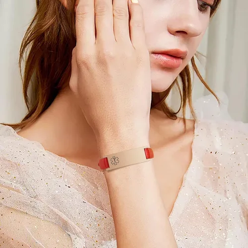 Miniatura 53 de MPRAINBOW Pulsera de alerta médica personalizada para mujer, correa de reloj de cuero genuino, grabado de doble cara, diabetes, epilepsia, joyería