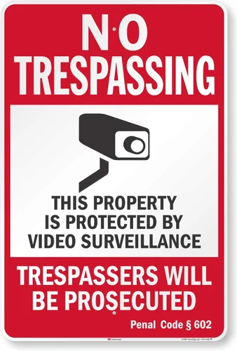 Miniatura 8 de SmartSign Letrero de 12 x 10 pulgadas, "No Trespassing - Propiedad protegida por videovigilancia, código penal § 602" con estaca de 3 pies, aluminio