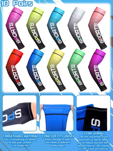 Miniatura 15 de 10 pares de mangas de protección solar UV brazo mangas de enfriamiento antideslizante compresión deportes poliéster Ciclismo cubiertas