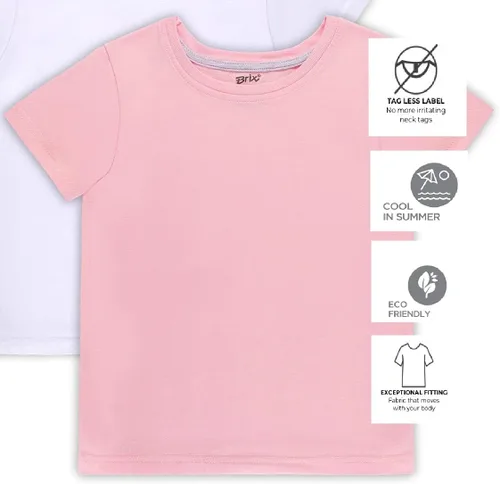 Miniatura 7 de Brix Camisetas de manga corta para niña, paquete de 4 camisetas básicas cómodas y suaves de cuello redondo.