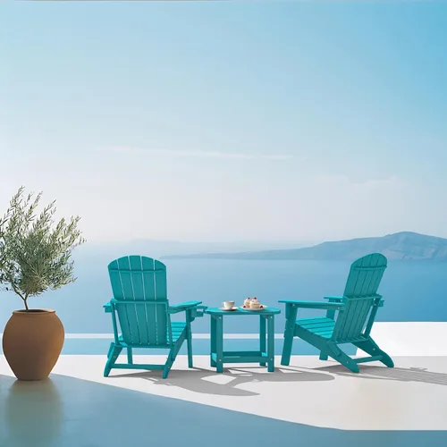 Miniatura 2 de Plawdlik Hdpe - Mesa auxiliar Adirondack para exteriores, con textura de madera, juego para patio, jardín, porche, piscina, patio compuesto, patio
