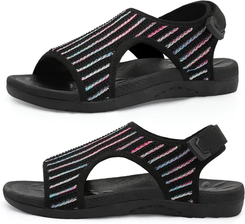 Miniatura 15 de XIHALOOK Sandalias ortopédicas para caminar para mujer con ganchos ajustables, puntera abierta, sandalias deportivas de punto transpirable